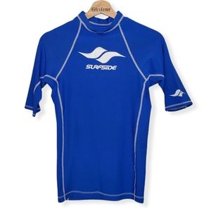 Surfside Vintage Blue White Short Sleeve Rash Guard Top